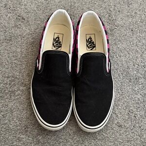 Vans Black and Pink Checkered Slip-On Loafers